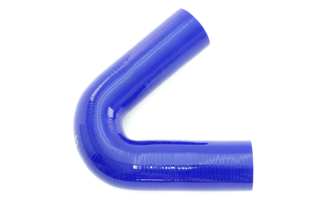 HTSEC135-300-BLUE HPS 3" (76MM) ID 5" Long 4-PLY Polyester Blue Silicone Elbow - 135 Degree