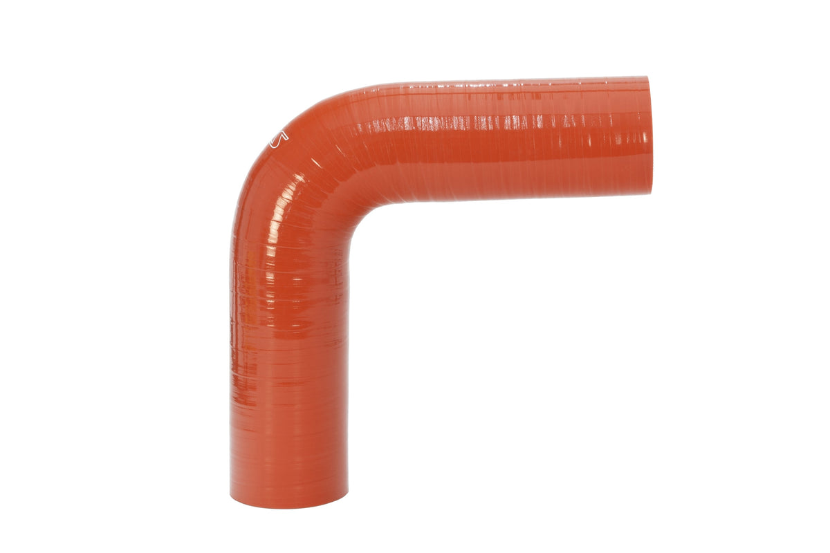 HTSEC90-138-HOT HPS 1.38" (35MM) ID 5" Long 4-PLY Polyester Orange Silicone Elbow - 90 Degree