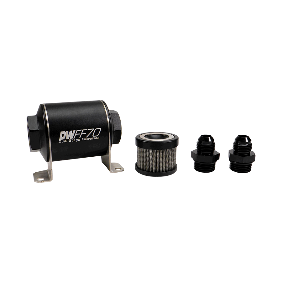 8-03-070-040K-8 DW 70mm Inline Fuel Filter 40 Micron Stainless Steel Element E85 Post-Pump 8 AN Male Universal