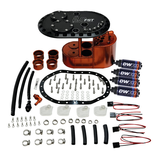 6-301-20FST DeatschWerks 2.0L Staged Fuel Cell Surge Tank (Includes 4 DW300 Fuel Pumps)