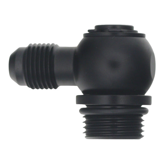 6-02-0419-B DeatschWerks 8AN ORB Male to 6AN Male Flare Low Profile 90-Degree Swivel - Anodized Matte Black