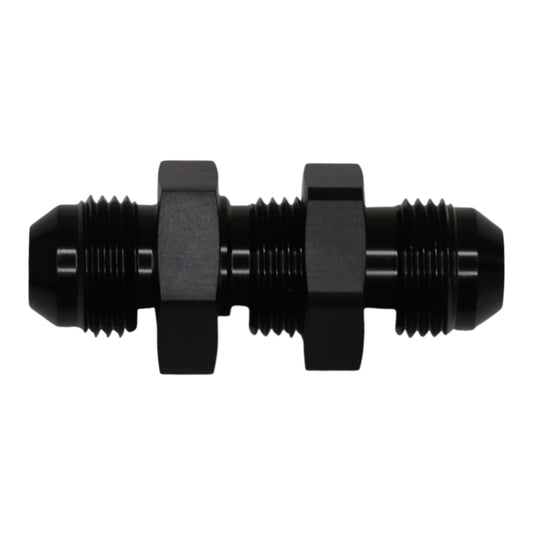 6-02-0709-B DeatschWerks 8AN Male Flare to 8AN Male Flare Bulkhead Adapter (Incl Nut) - Anodized Matte Black