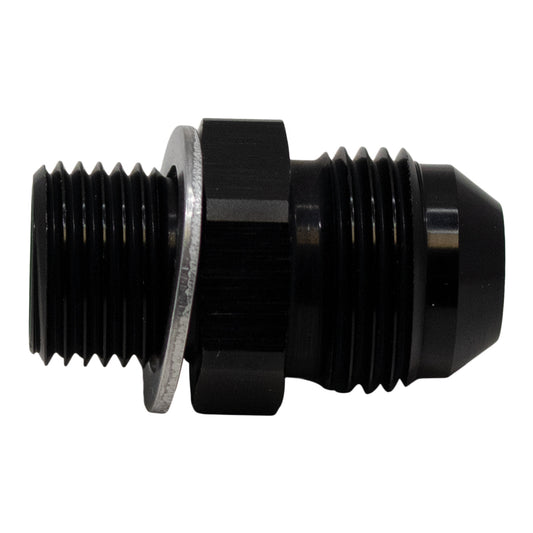 6-02-0619-B DeatschWerks 8AN Male Flare to M16 X 1.5 Male Metric Adapter (Incl Washer) - Anodized Matte Black
