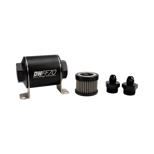 8-03-070-010K-6 DW 70mm Inline Fuel Filter 10 Micron Stainless Steel Element E85 Post-Pump 6 AN Male Universal