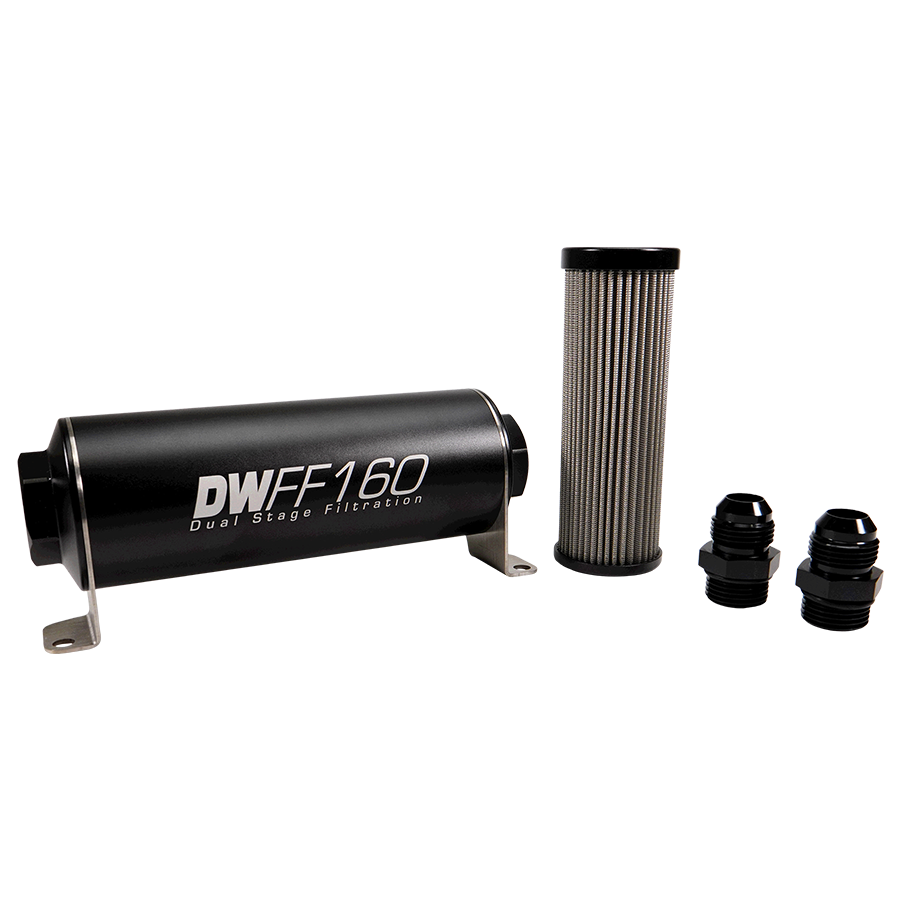 8-03-160-010K-10 DW 160mm Inline Fuel Filter 10 Micron Stainless Steel Element E85 Post-Pump 10 AN Male Universal