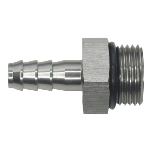 06-02-0512 DeatschWerks 8AN ORB Male to 5/16in Male Triple Barb Fitting (Incl O-Ring) - Anodized DW Titanium