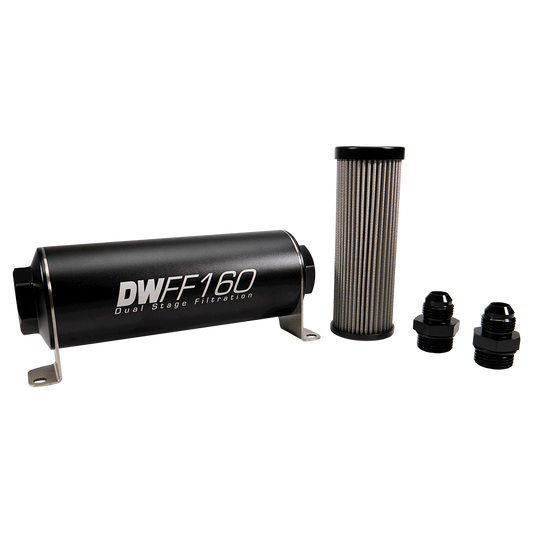 8-03-160-040K-8 DW 160mm Inline Fuel Filter 40 Micron Stainless Steel Element E85 Post-Pump 8 AN Male Universal