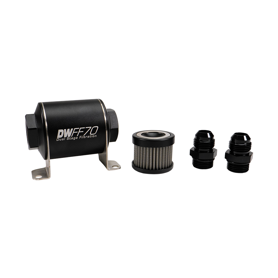 8-03-070-040K-10 DW 70mm Inline Fuel Filter 40 Micron Stainless Steel Element E85 Post-Pump 10 AN Male Universal