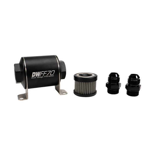 8-03-070-040K-10 DW 70mm Inline Fuel Filter 40 Micron Stainless Steel Element E85 Post-Pump 10 AN Male Universal