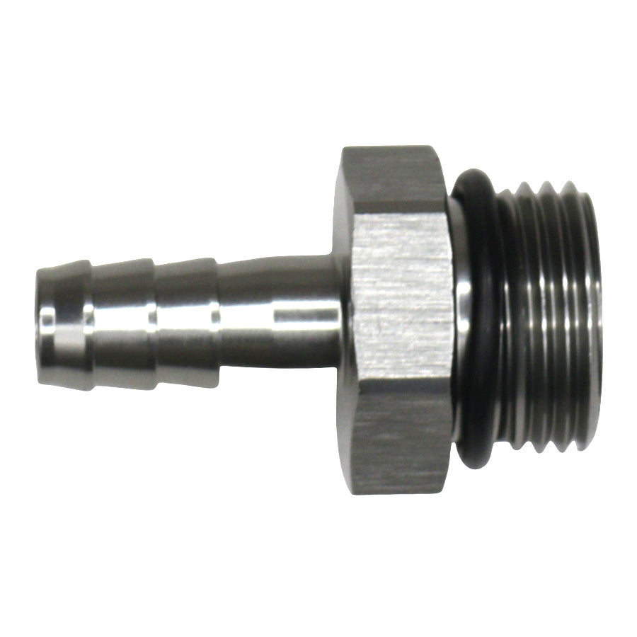 06-02-0517 DeatschWerks 10AN ORB Male to 3/8in Male Triple Barb Fitting (Incl O-Ring) - Anodized DW Titanium