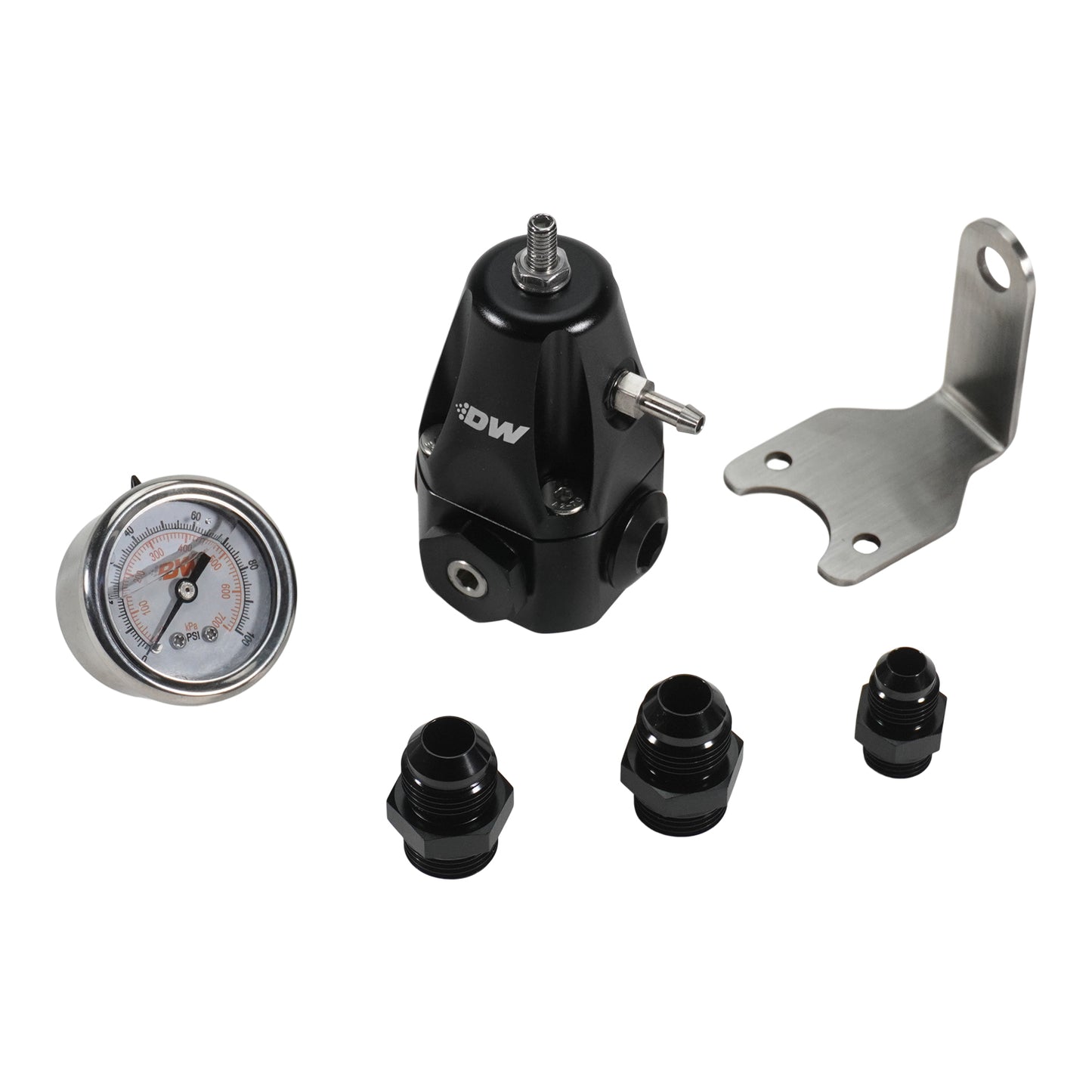 6-1000-FRB-86 DeatschWerks DWR1000 AFPR + Pressure Gauge + 8AN & 6AN Fittings - Anodized Black