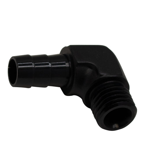 6-02-0650-B DeatschWerks Metric M12 to 3/8in Hose Barb 90-Degree Fitting w/ Venturi Port - Anodized Matte Black