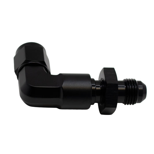 6-02-0727-B DeatschWerks 6AN Female Flare Swivel to 6AN Male Flare 90-Degree Bulkhead - Anodized Matte Black
