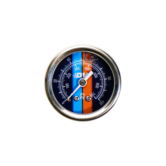 6-01-G2L DeatschWerks 0-100 PSI 1/8in NPT Mechanical Fuel Pressure Gauge Liquid Filled Blue Face w/ DW Logo
