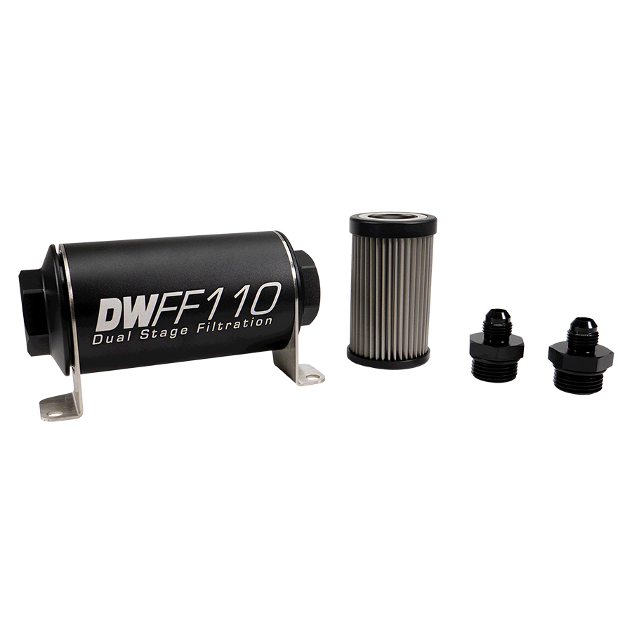 8-03-110-040K-6 DW 110mm Inline Fuel Filter 40 Micron Stainless Steel Element E85 Post-Pump 6 AN Male Universal