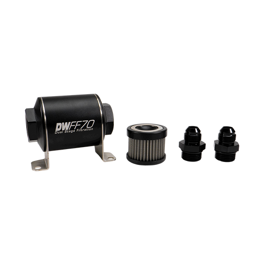 8-03-070-100K-8 DW 70mm Inline Fuel Filter 100 Micron Stainless Steel Element E85 Pre-Pump 8 AN Male Universal