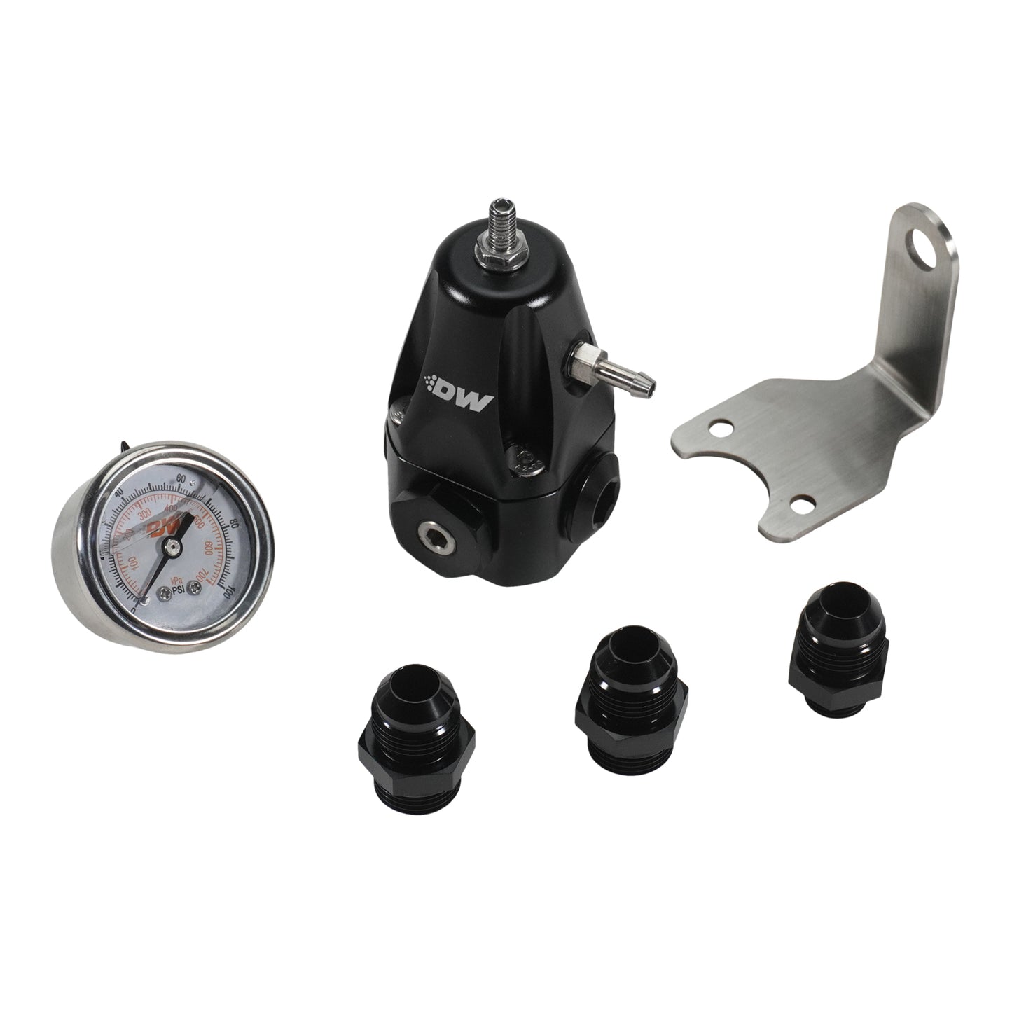 6-1000-FRB-88 DeatschWerks DWR1000 AFPR + Pressure Gauge + 8AN Fittings - Anodized Black