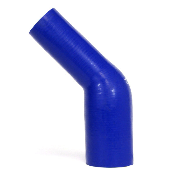HTSER45-062-150-BLUE HPS 0.62" - 1.5" (16MM - 38MM) ID 5" Long 4-PLY Polyester Blue Silicone Elbow Reducer - 45 Degree