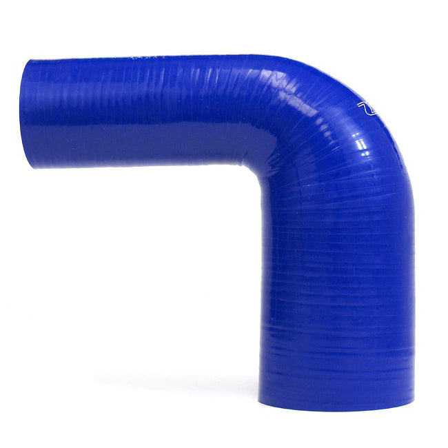 HTSER90-150-187-BLUE HPS 1.5" - 1.87" (38MM - 48MM) ID 5" Long 4-PLY Polyester Blue Silicone Elbow Reducer - 90 Degree