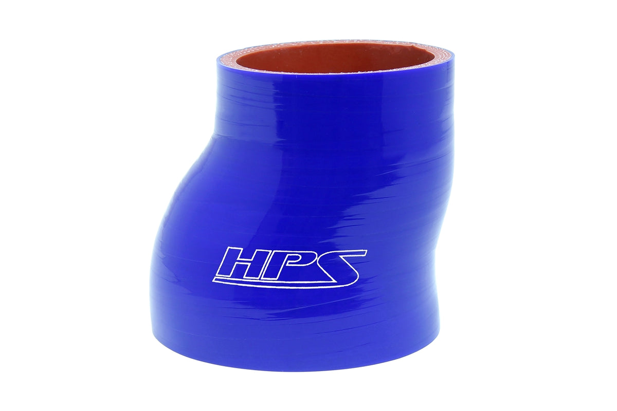 HTSOR-175-200-BLUE HPS 1.75" - 2" (45MM - 51MM) ID 3" Long 4-PLY Polyester Blue Silicone Offset Reducer