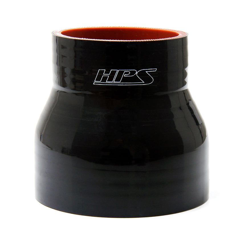 HTSR-325-350-L4-BLK HPS 3.25" - 3.5" (83MM - 89MM) ID 4" Long 4-PLY Polyester Black Silicone Reducer Coupler Hose