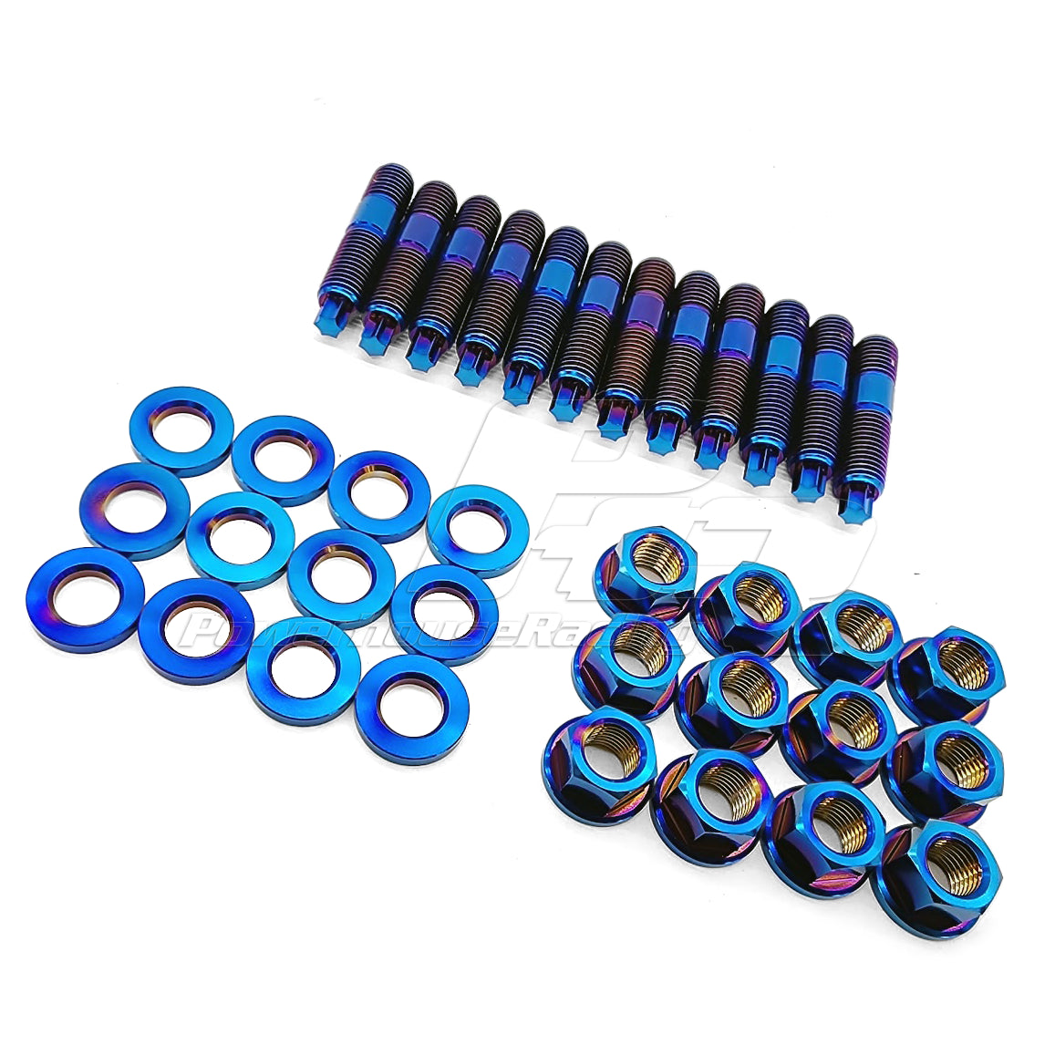 PHR Titanium Stud and Nut Kit for 2JZ Turbo Manifolds - 2JZ-GTE, 6 Point, PVD Blue