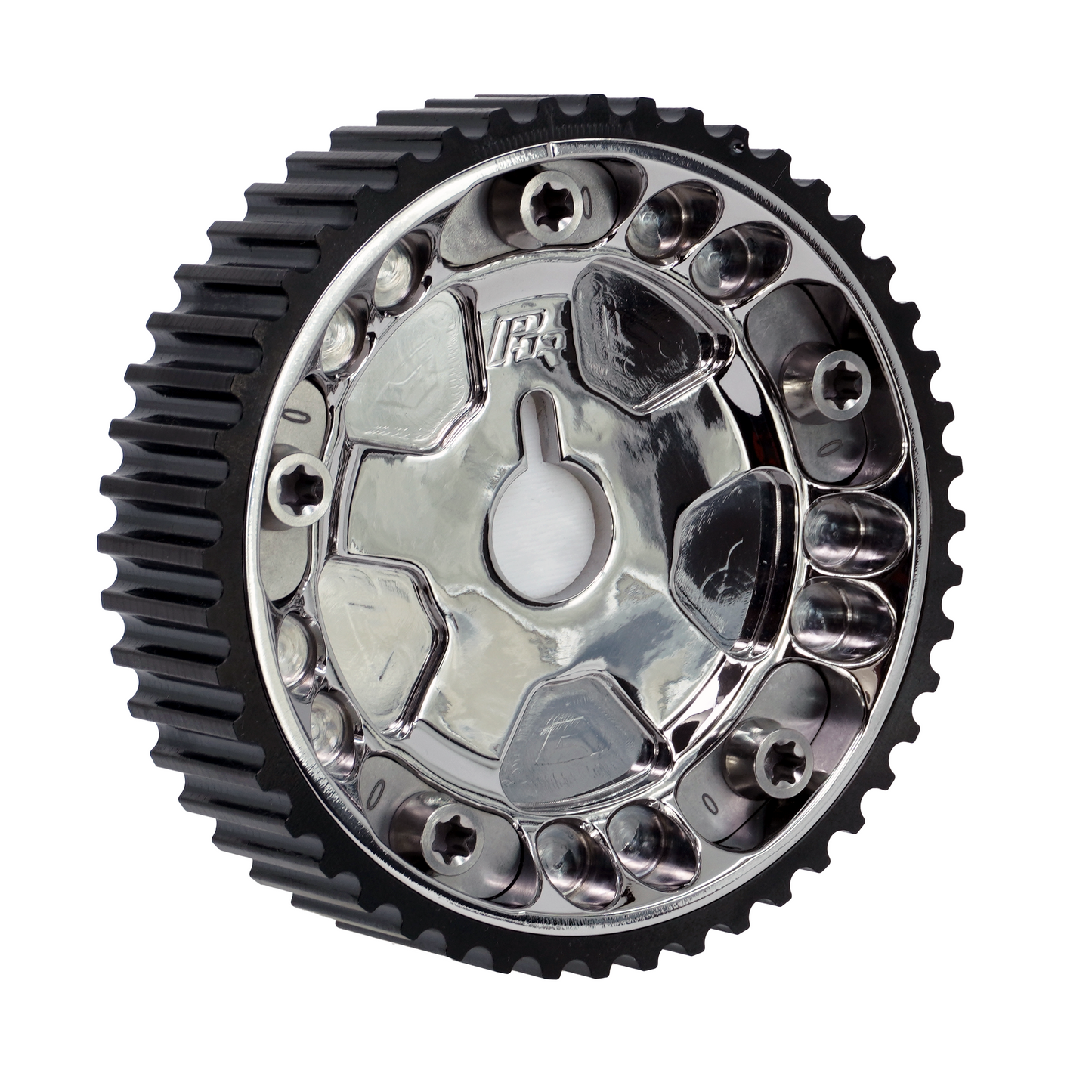 PHR Billet Titanium or Aluminum Adjustable Locking Cam Gear Builder for 2JZ/1JZ Engines - Polished Titanium Inner, Black Anodized Aluminum Outer, Titanium "0" Degree Locks, Machined Titanium Hardware