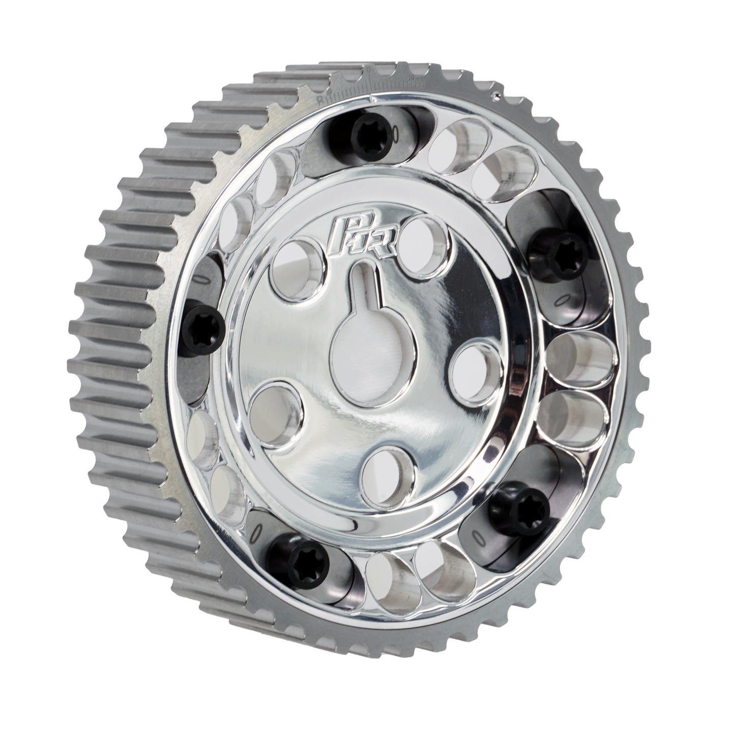 PHR Billet Titanium or Aluminum Adjustable Locking Cam Gear Builder for 2JZ/1JZ Engines - Polished Aluminum Inner, Machined Titanium Outer, Titanium "0" Degree Locks, Black Titanium Hardware