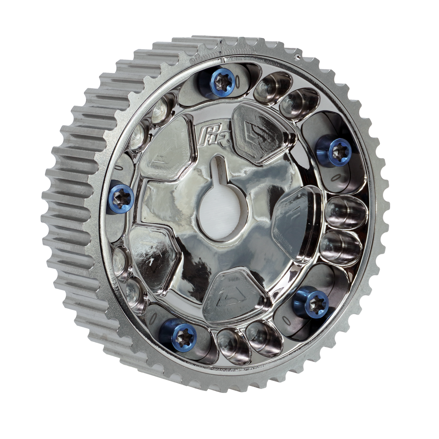 PHR Billet Titanium or Aluminum Adjustable Locking Cam Gear Builder for 2JZ/1JZ Engines - Polished Titanium Inner, Machined Titanium Outer, Titanium "0" Degree Locks, Blue Titanium Hardware