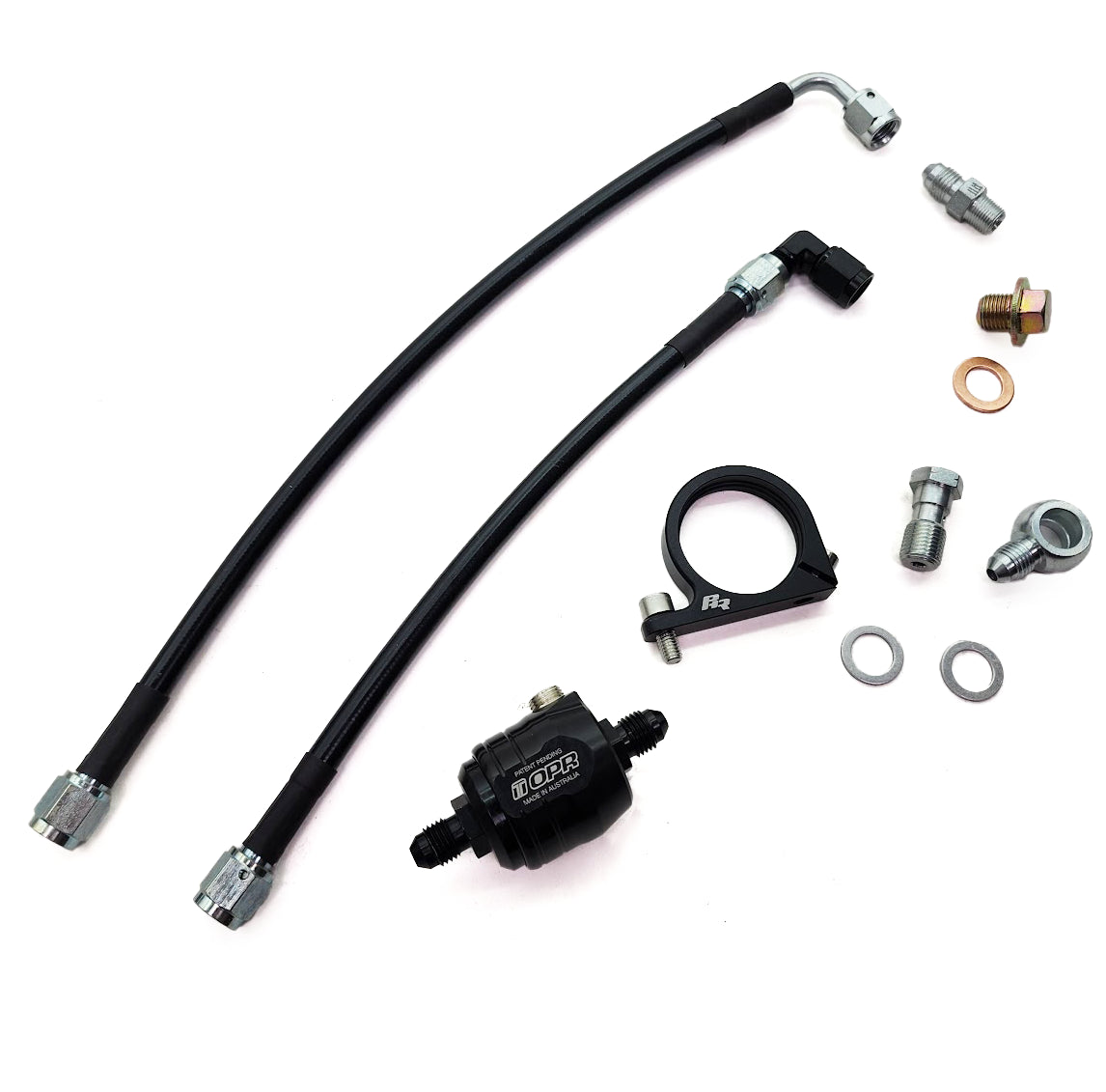 PHR Regulated Turbo Oil Feed Kit for 2JZ - 2JZ-GTE, Stainless braided with black coating, 1/8 NPT, Billet, Add OPR