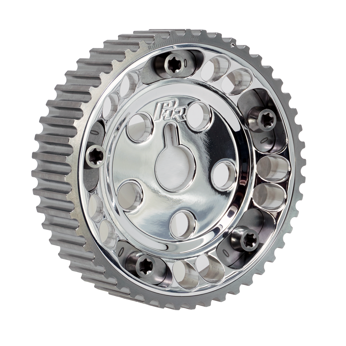 PHR Billet Titanium or Aluminum Adjustable Locking Cam Gear Builder for 2JZ/1JZ Engines - Polished Aluminum Inner, Machined Titanium Outer, Titanium "0" Degree Locks, Machined Titanium Hardware