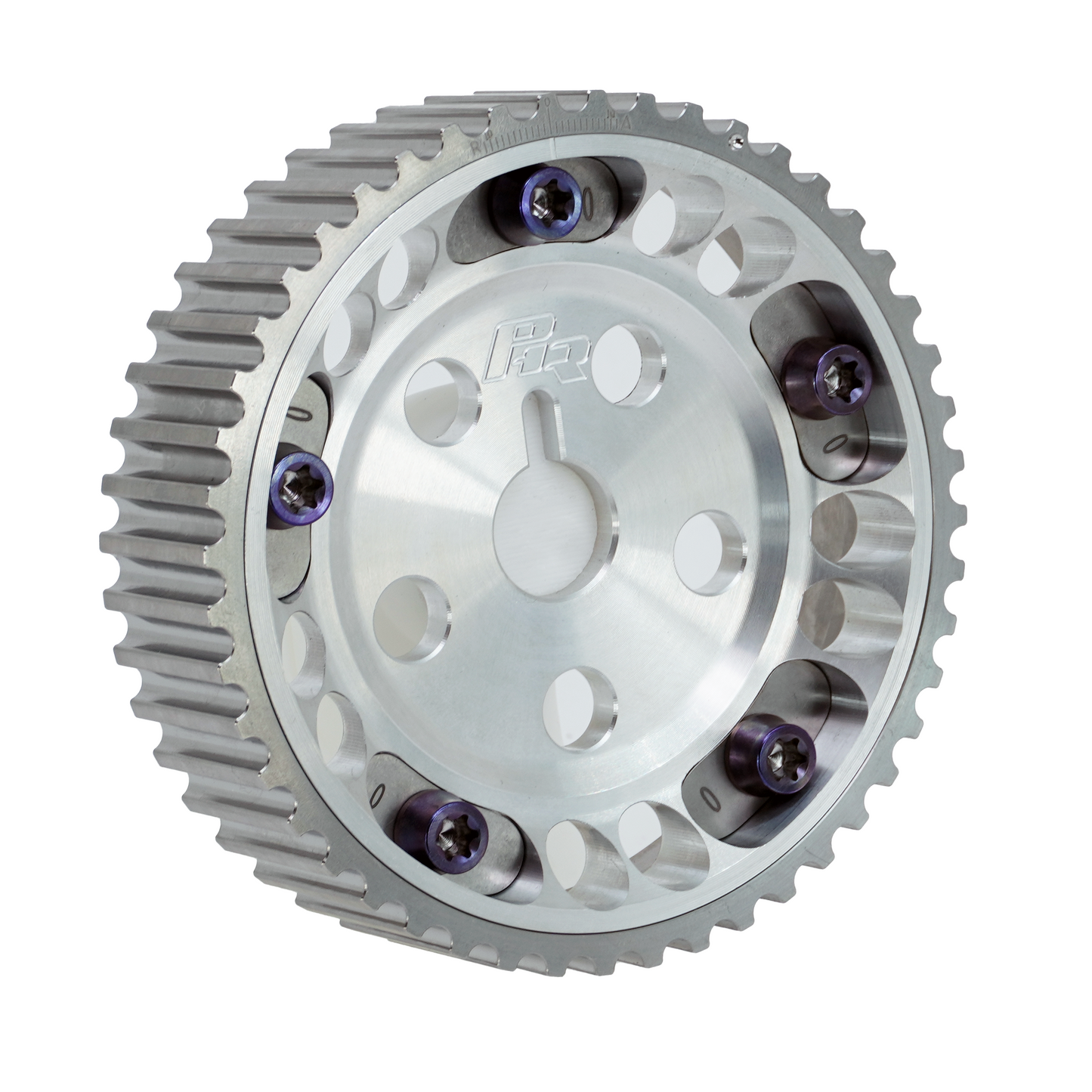 PHR Billet Titanium or Aluminum Adjustable Locking Cam Gear Builder for 2JZ/1JZ Engines - Machined Aluminum Inner, Machined Titanium Outer, Stainless "0" Degree Locks, Purple Titanium Hardware