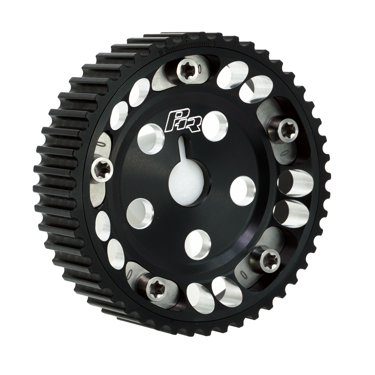 PHR Billet Titanium or Aluminum Adjustable Locking Cam Gear Builder for 2JZ/1JZ Engines - Black Anodized Aluminum Inner, Black Anodized Aluminum Outer, Stainless "0" Degree Locks, Machined Titanium Hardware