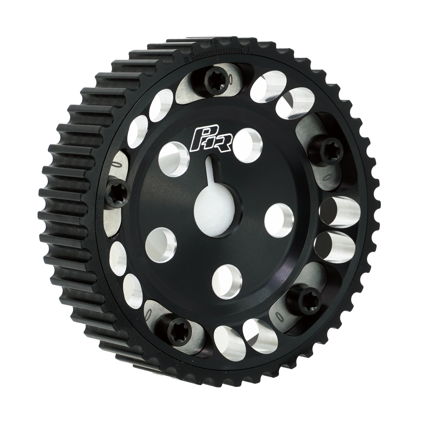 PHR Billet Titanium or Aluminum Adjustable Locking Cam Gear Builder for 2JZ/1JZ Engines - Black Anodized Aluminum Inner, Black Titanium Outer, Stainless "0" Degree Locks, Black Titanium Hardware