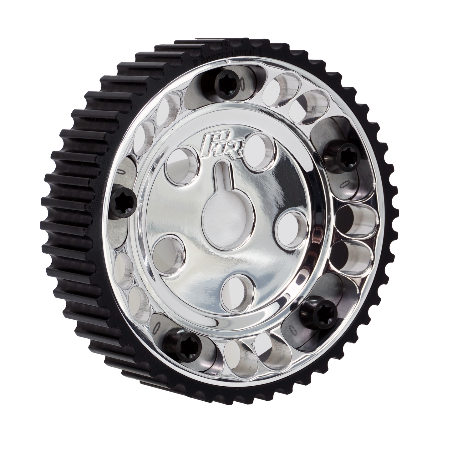 PHR Billet Titanium or Aluminum Adjustable Locking Cam Gear Builder for 2JZ/1JZ Engines - Polished Aluminum Inner, Black Anodized Aluminum Outer, Stainless "0" Degree Locks, Black Titanium Hardware