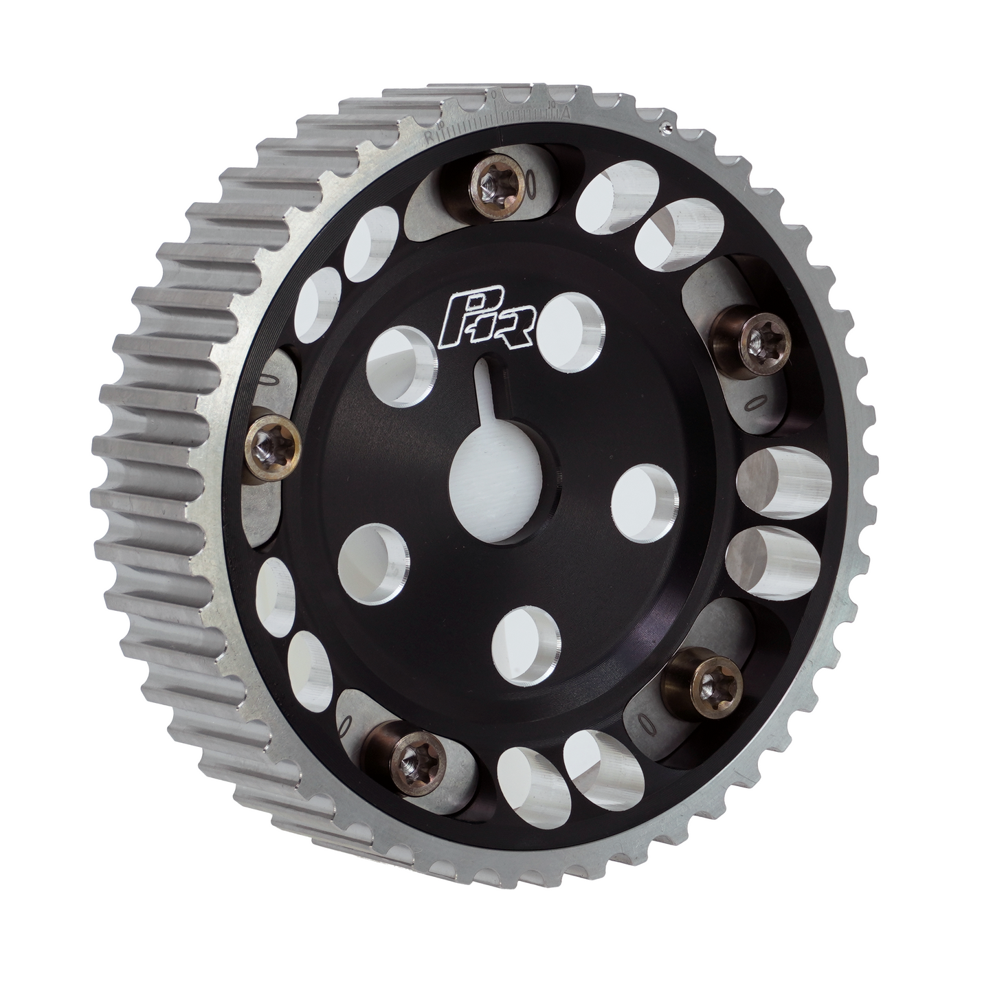 PHR Billet Titanium or Aluminum Adjustable Locking Cam Gear Builder for 2JZ/1JZ Engines - Black Anodized Aluminum Inner, Machined Titanium Outer, Titanium "0" Degree Locks, Bronze Titanium Hardware