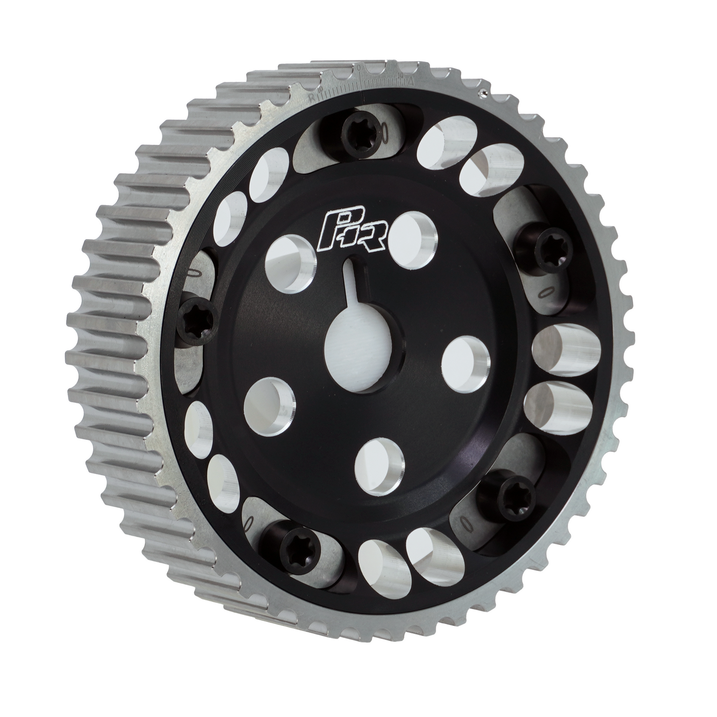 PHR Billet Titanium or Aluminum Adjustable Locking Cam Gear Builder for 2JZ/1JZ Engines - Black Anodized Aluminum Inner, Machined Titanium Outer, Stainless "0" Degree Locks, Black Titanium Hardware
