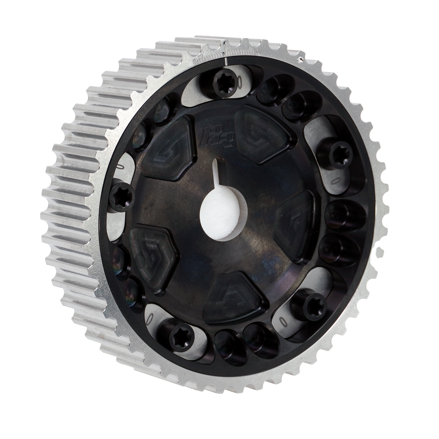 PHR Billet Titanium or Aluminum Adjustable Locking Cam Gear Builder for 2JZ/1JZ Engines - Black Titanium Inner, Machined Titanium Outer, Stainless "0" Degree Locks, Black Titanium Hardware