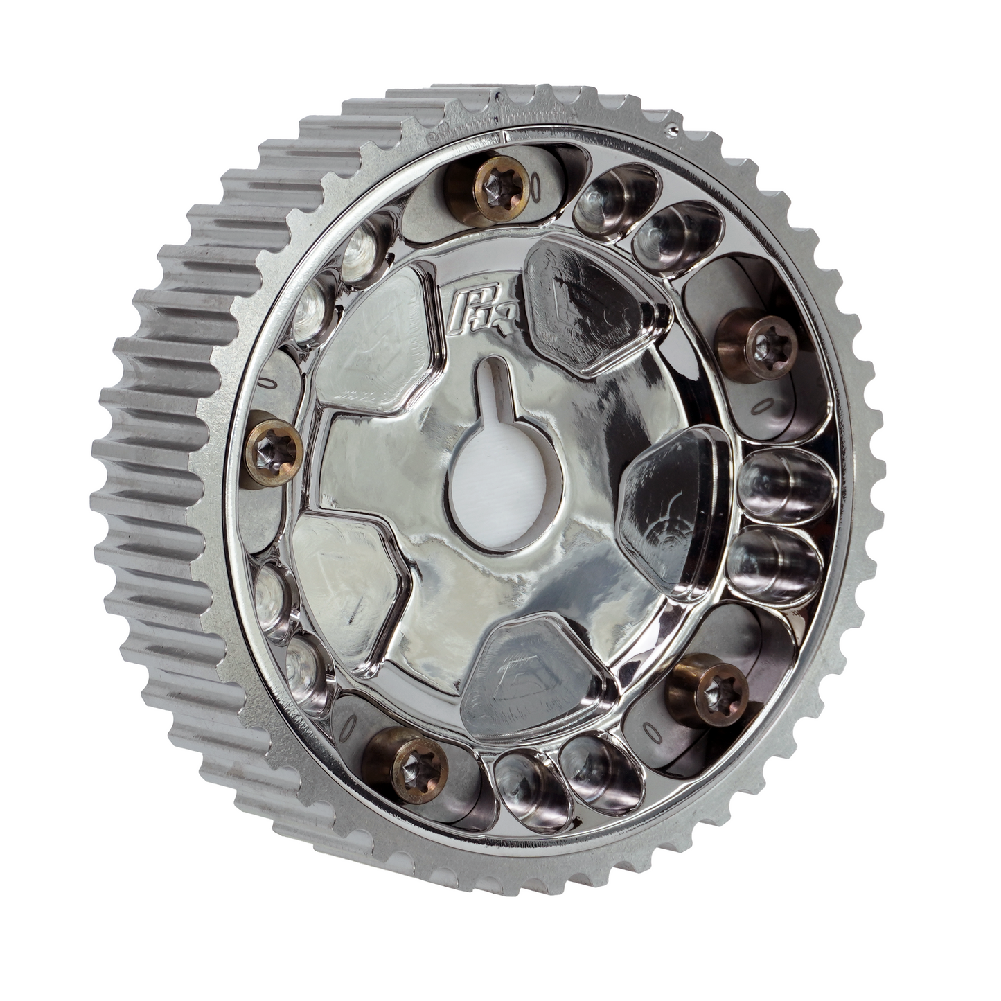 PHR Billet Titanium or Aluminum Adjustable Locking Cam Gear Builder for 2JZ/1JZ Engines - Polished Titanium Inner, Machined Titanium Outer, Titanium "0" Degree Locks, Bronze Titanium Hardware