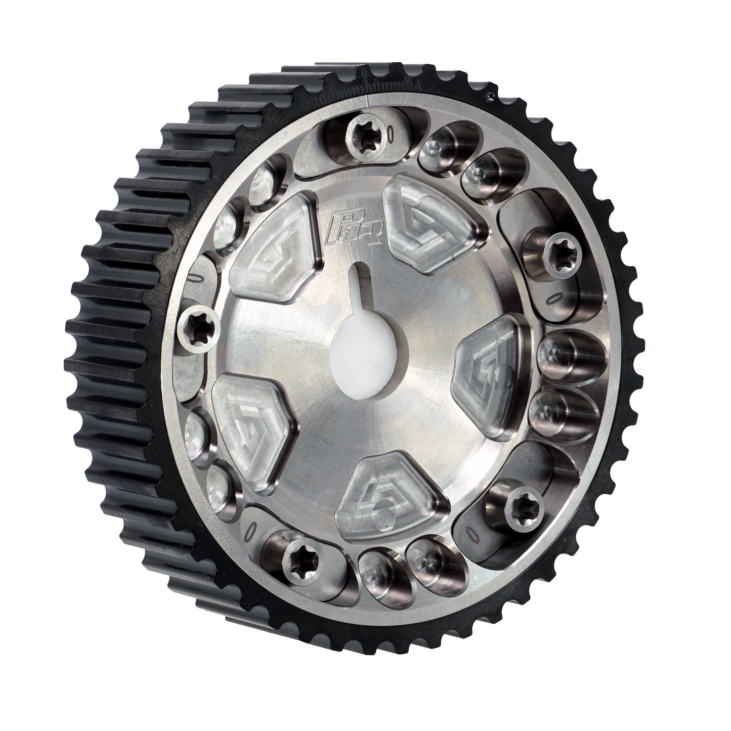 PHR Billet Titanium or Aluminum Adjustable Locking Cam Gear Builder for 2JZ/1JZ Engines - Machined Titanium Inner, Black Anodized Aluminum Outer, Titanium "0" Degree Locks, Machined Titanium Hardware
