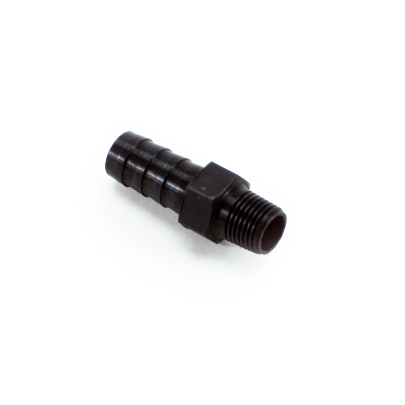 1/8 NPT male to 3/8 hose barb, Staight, Aluminum, Anodized Black
