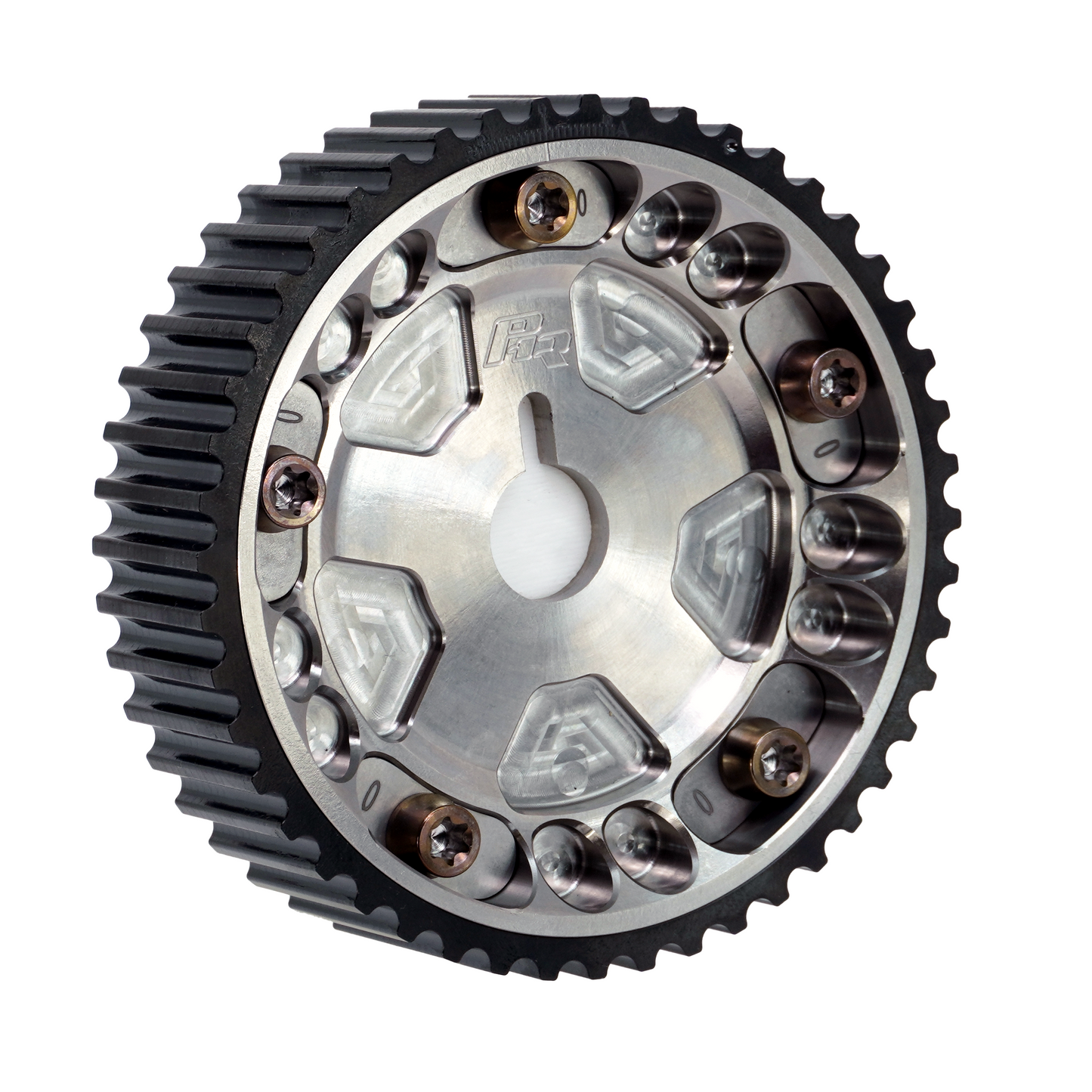 PHR Billet Titanium or Aluminum Adjustable Locking Cam Gear Builder for 2JZ/1JZ Engines - Machined Titanium Inner, Black Titanium Outer, Stainless "0" Degree Locks, Bronze Titanium Hardware