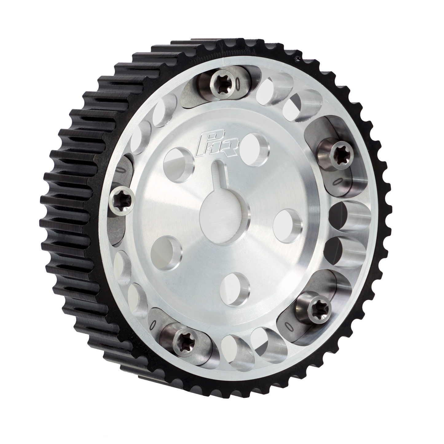 PHR Billet Titanium or Aluminum Adjustable Locking Cam Gear Builder for 2JZ/1JZ Engines - Machined Aluminum Inner, Black Anodized Aluminum Outer, Titanium "0" Degree Locks, Machined Titanium Hardware