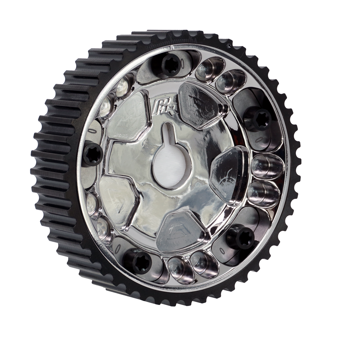 PHR Billet Titanium or Aluminum Adjustable Locking Cam Gear Builder for 2JZ/1JZ Engines - Polished Titanium Inner, Black Titanium Outer, Titanium "0" Degree Locks, Black Titanium Hardware
