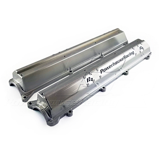 PHR Flex Billet Valve Covers for 2JZ, non-VVT-i, for Dry Sump (No Oil Cap) - Machined Finish, Black Anodized, "Powerhouse Racing", 2 Block-Off Plates, Machined Finish, Blank, No Breather Manifolds, No Breather Manifolds, Stainless, No