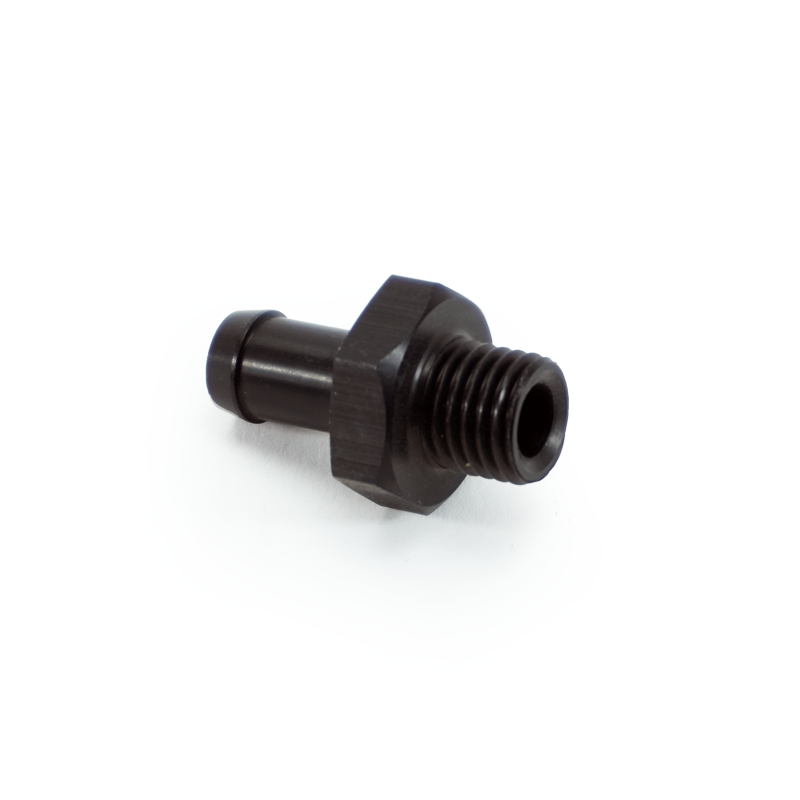 M12 x 1.5 to 5/16 hose barb, Staight, Aluminum, Anodized Black