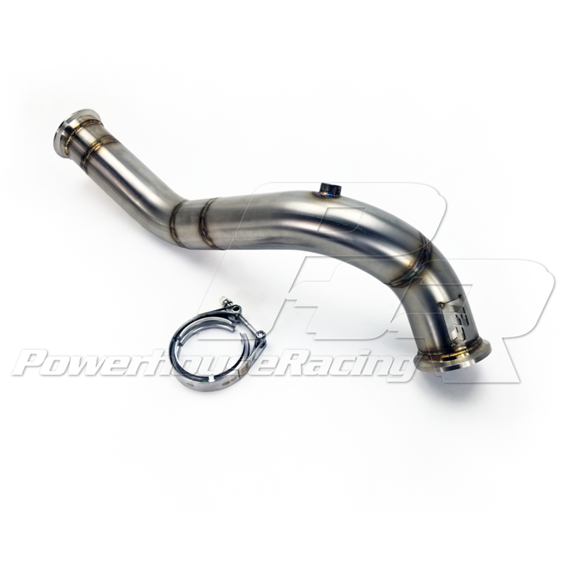 PHR 3.0" Stainless Mandrel Bent Downpipe - Precision T4 4-Bolt Inlet, V-band Outlet (S and H Cover), Mandrel Bent
