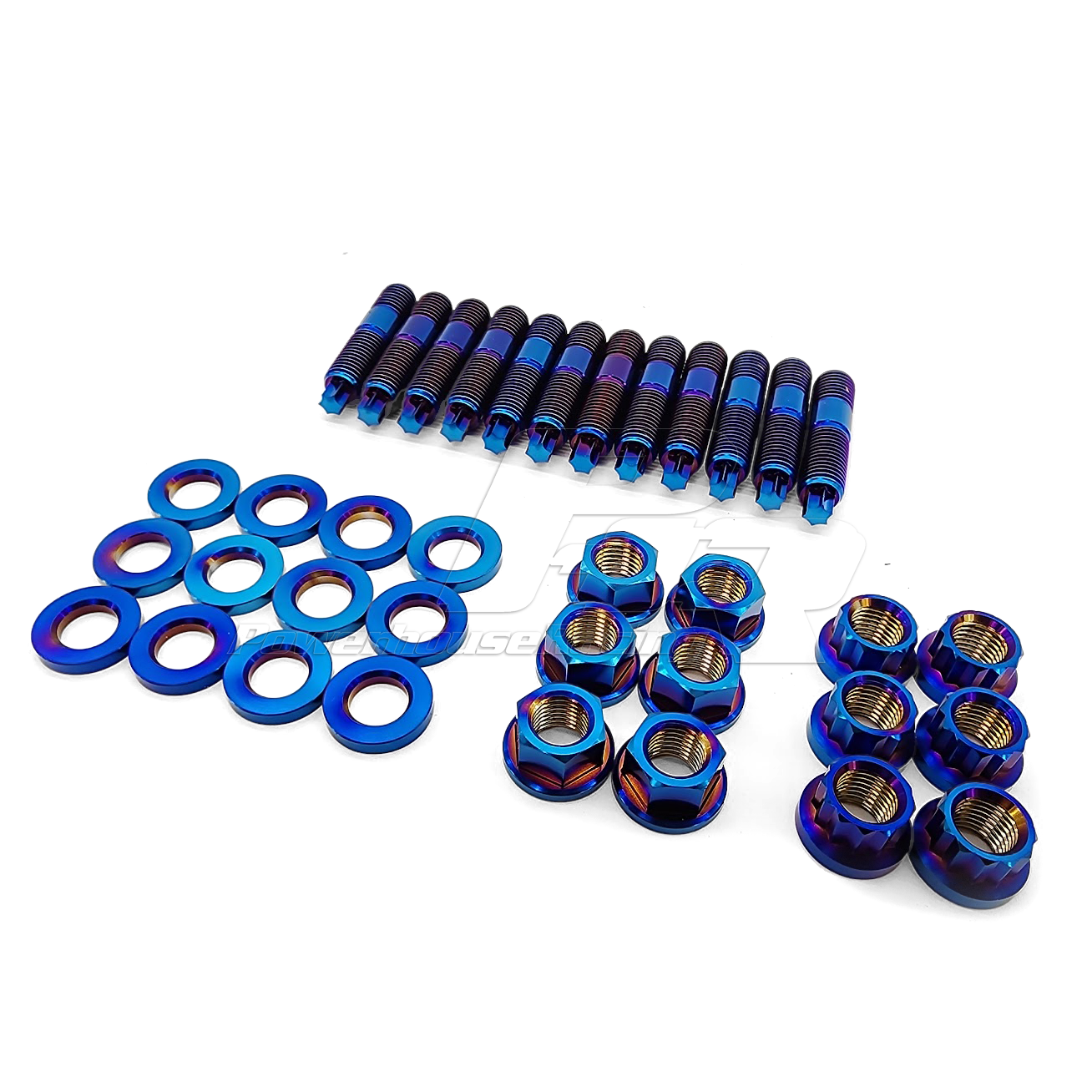 PHR Titanium Stud and Nut Kit for 2JZ Turbo Manifolds - 2JZ-GTE, Mixed 6 & 12 Point (half and half), PVD Blue