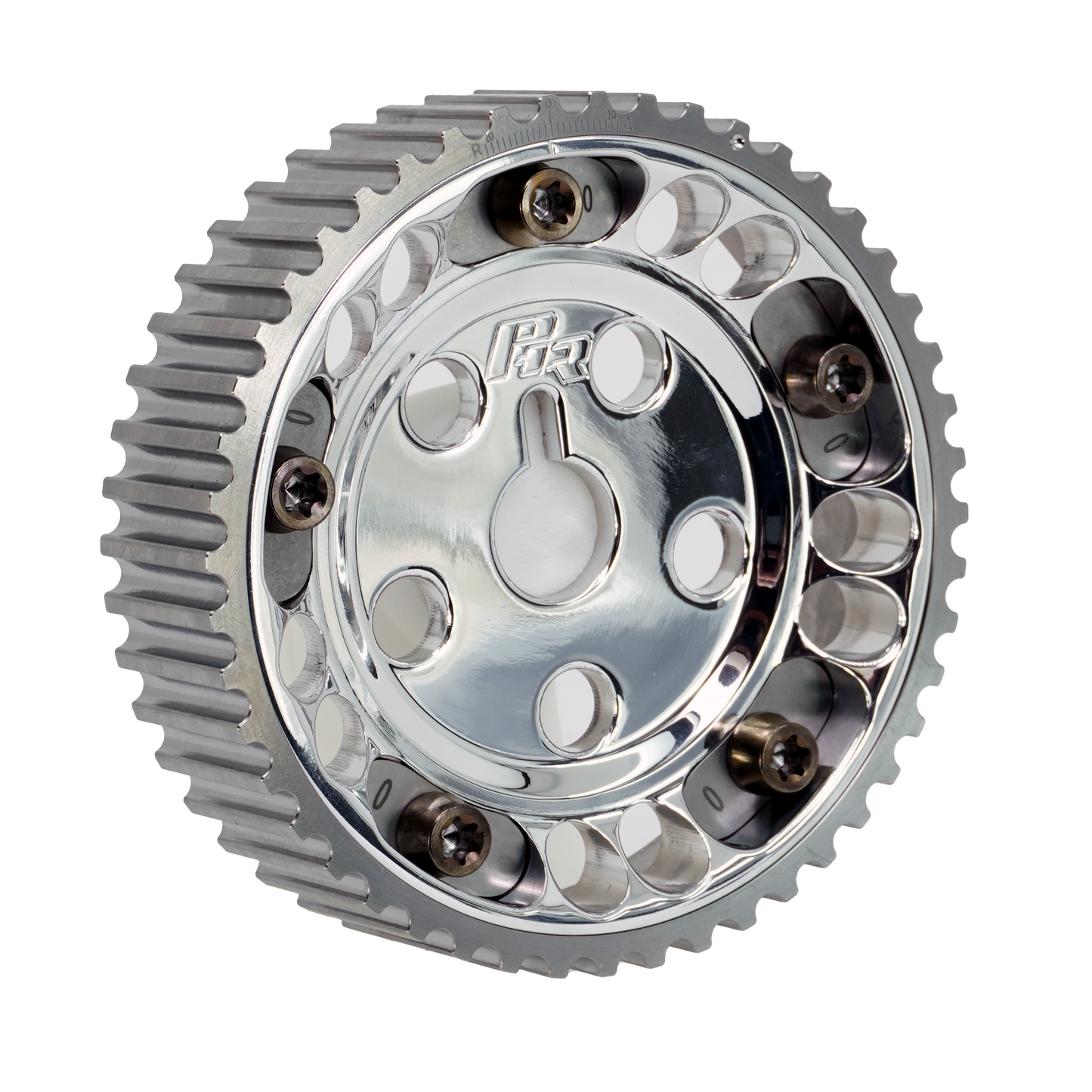 PHR Billet Titanium or Aluminum Adjustable Locking Cam Gear Builder for 2JZ/1JZ Engines - Polished Aluminum Inner, Machined Titanium Outer, Stainless "0" Degree Locks, Bronze Titanium Hardware