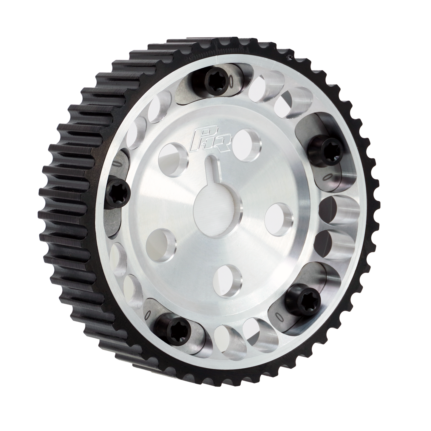 PHR Billet Titanium or Aluminum Adjustable Locking Cam Gear Builder for 2JZ/1JZ Engines - Machined Aluminum Inner, Black Titanium Outer, Titanium "0" Degree Locks, Black Titanium Hardware